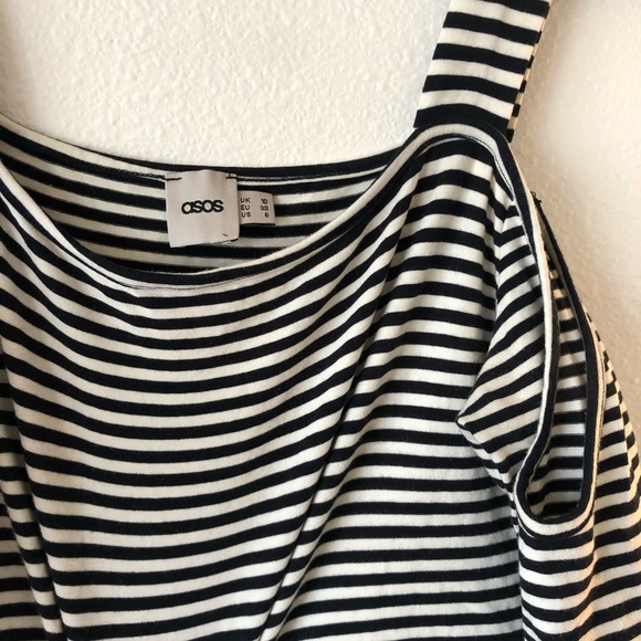 ✨ 2 for $40 SALE | ASOS | Black & White Striped Off Shoulder Dress - Picture 3 of 5